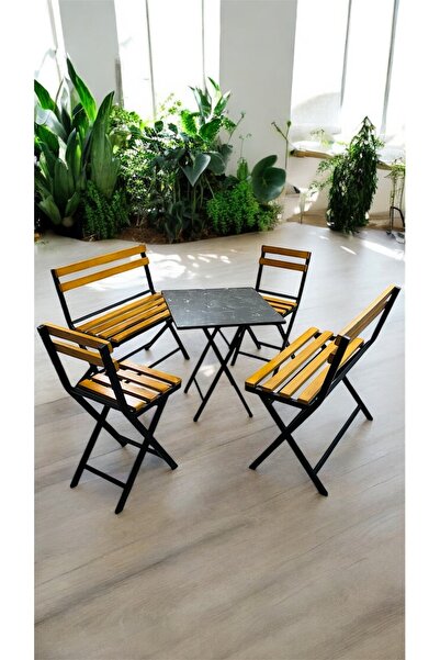 Sofmina 2-2-1-1 Balkon Bahçe Mutfak Bistro Set Katlanır Masa-sandalye 6 kişilik