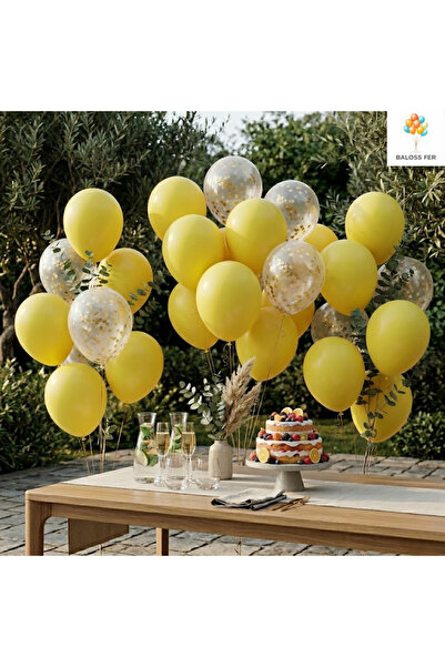 baloss fer Doğum Günü Parti Süsleri Balon Seti 20 Parça Sarı Gold Konfetili Ş...