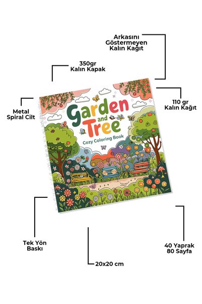 metafortoys Garden and Tree Coloring Book Cozy Book – 21X20 cm I 40 Visuals I for Children and Adults