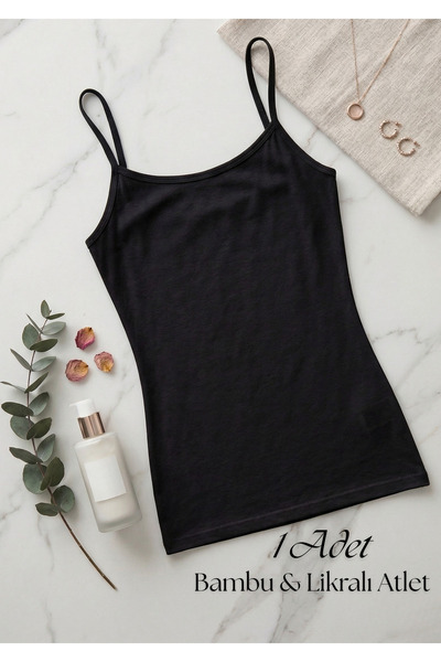 QKK Γυναικείο Μαύρο Αθλητικό Τοπ από Μπαμπού Λύκρα με Λεπτές Τιράντες - Ελαστ...