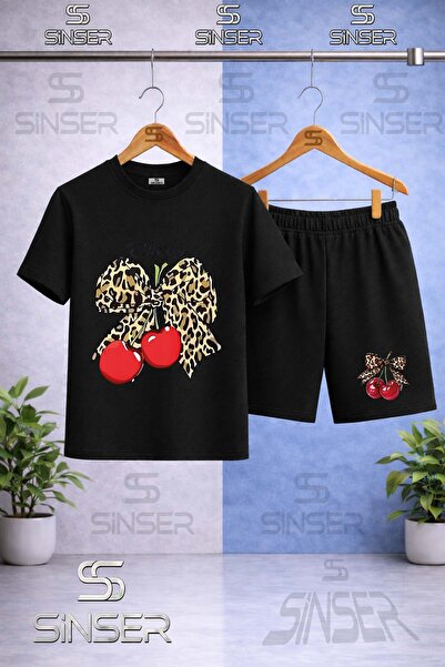 SS SİNSER Children's Printed Crew Neck T-Shirt with Cherry Lepparli Chery Wri...