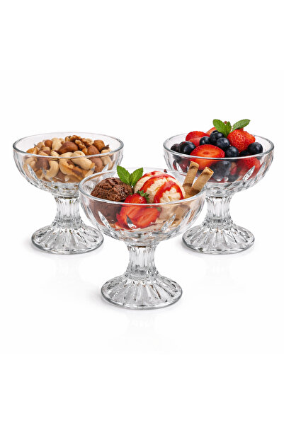 Aşkana 3-Piece Glass Ice Cream Bowl, 250 ml Standing Ice Cream Bowl, Snack Bo...