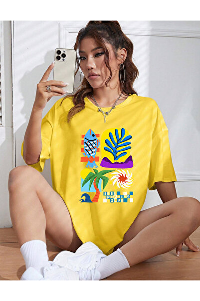 SUNFREE Μπλουζάκι SUMMER FISH με στάμπα, μεγάλου μεγέθους, με κοντό μανίκι κα...