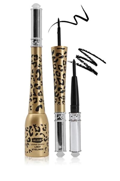 GÖZDEM BİJUTERİ Mujgan Leopar Desenli Likit Eyeliner Suya Dayanıklı Siyah Dip...