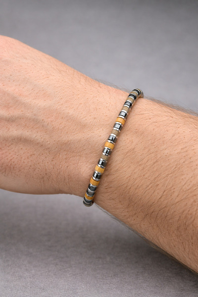 nss sky rock Cylinder Cut Natural Stone Bracelet Minimal Elegance with 4mm Th...