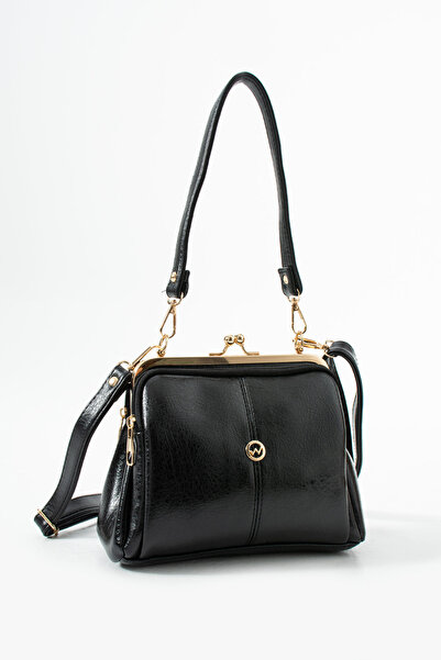 DEV 3 ADAM Μαύρη τσάντα χιαστί και ώμου από μαλακό δέρμα 4 τμημάτων για γυναίκες