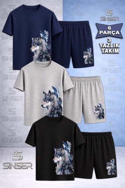 SS SİNSER Παιδικό σετ T-shirt και σορτς 3 τεμαχίων με στάμπα KURT GRI YANDA