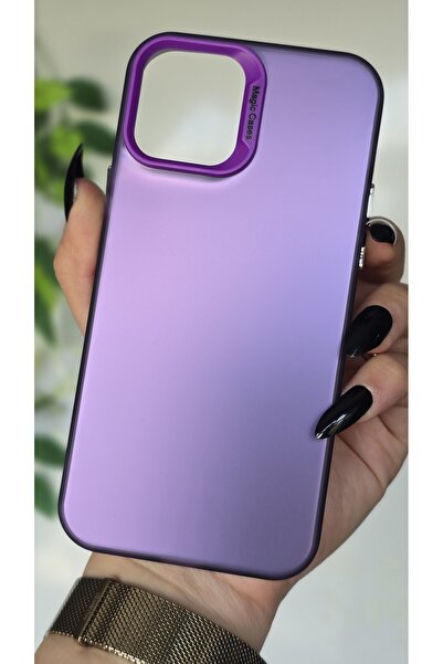 Magic Ring iPhone 12 Uyumlu Mor Renk Geçişli Mat Silikon Kılıf Kamera Çerçeve...