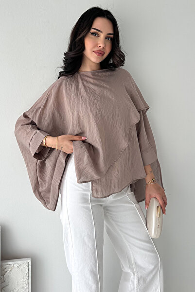 Noa&Noa Γυναικεία διαφανής μπλούζα oversized – Ασύμμετρη κοπή, χαλαρή και κομ...