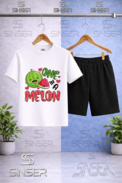 SS SİNSER Children's Watermelon One Melon Printed Crew Neck T-Shirt - Shorts Set