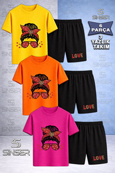 SS SİNSER Children's Glasses Grill Red Leopard Pattern Printed Crew Neck 3-Pi...