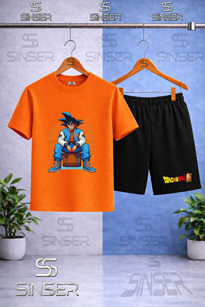 SS SİNSER Παιδικό μπλουζάκι GOKU SITTING ON THE MOON με πορτοκαλί στάμπα και ...