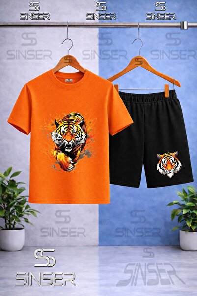 SS SİNSER Παιδικό μπλουζάκι με στάμπα Tiger Pence On The Wall - Σετ σορτς