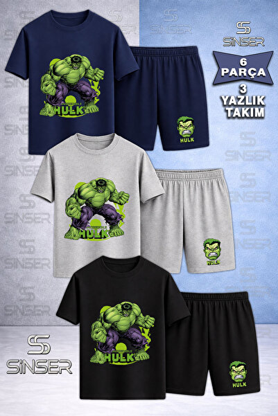 SS SİNSER Παιδικό T-Shirt 3 τεμαχίων με στάμπα HULK GREEN CANVAS - Σετ σορτς