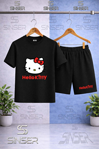 SS SİNSER Παιδικό μπλουζάκι με στάμπα HELLO KITTY RED WRITING - Σετ σορτς