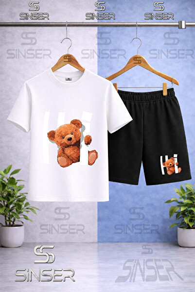 SS SİNSER Παιδικό μπλουζάκι με στάμπα HI AYICIK YAZI IN WHITE με λαιμόκοψη πο...