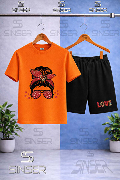 SS SİNSER Children's Gozluklu Gril Red Leopard Pattern Printed Crew Neck T-Sh...