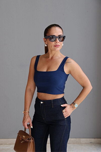 Purple by Banu Lacivert Kare Yaka Crop Atlet