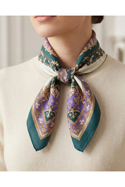 Pure Silk Atelier %100 Saf İpek Fular 50x50 cm - Etnik Desenli Lüks Mini Fula...