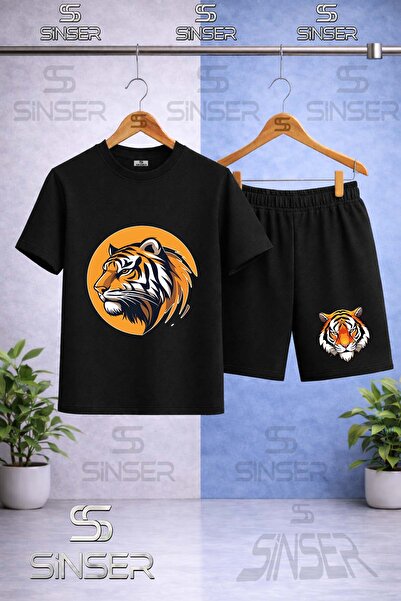 SS SİNSER Children's Tiger Head Yellow in the Circle Printed Crew Neck T-Shir...
