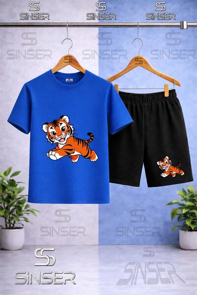 SS SİNSER Παιδικό T-Shirt με στάμπα Tiger Drawing Cute - Σετ με σορτς