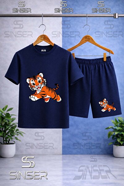 SS SİNSER Παιδικό T-Shirt με στάμπα Tiger Drawing Cute - Σετ με σορτς