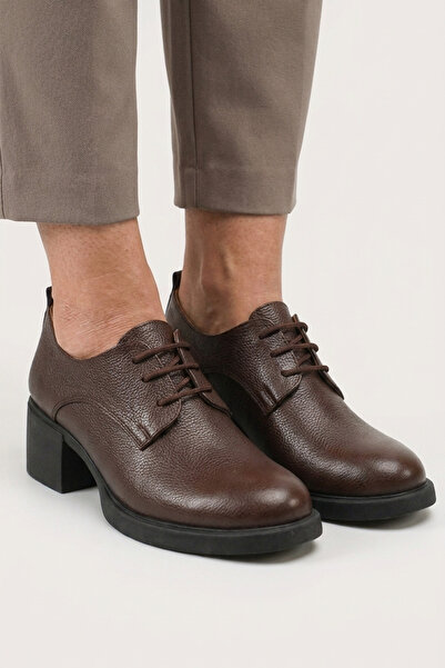 GRADA Brown Printed Leather Women's Shoes with Laces and Heels Casual Leather...