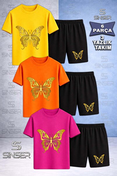 SS SİNSER تي شيرت للأطفال مطبوع عليه BUTTRFLY GOLD COLOR برقبة دائرية مكون من...