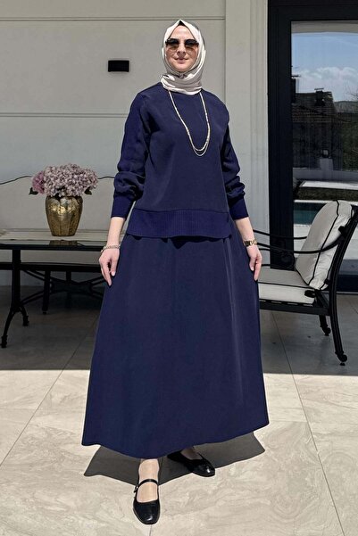 Rabia Şamlı Costum din mătase modal, albastru marin