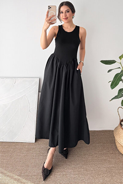 Noa&Noa Γυναικείο Μαύρο Φόρεμα με Συνδυασμό Τοπ και Παντελόνι – Κομψό Φόρεμα ...