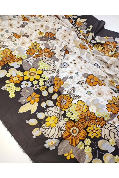 Kumaş Parça Βαμβακερό ύφασμα βουάλ σε πορτοκαλί, μπεζ, κίτρινο και μαύρο χρώμ...