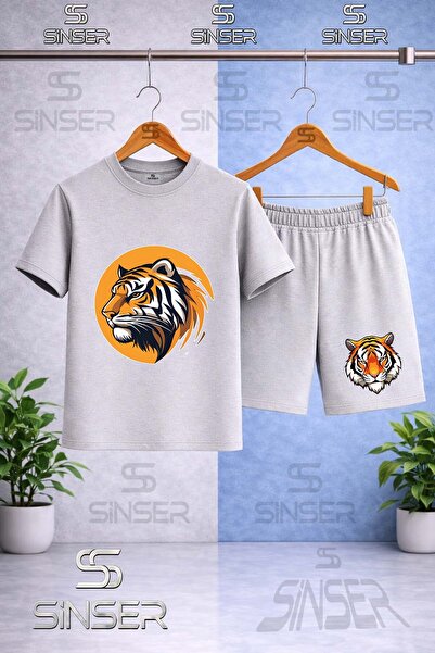 SS SİNSER Παιδικό T-Shirt με στάμπα TIGER HEAD IN THE CIRCLE YELLOW - Σετ σορτς