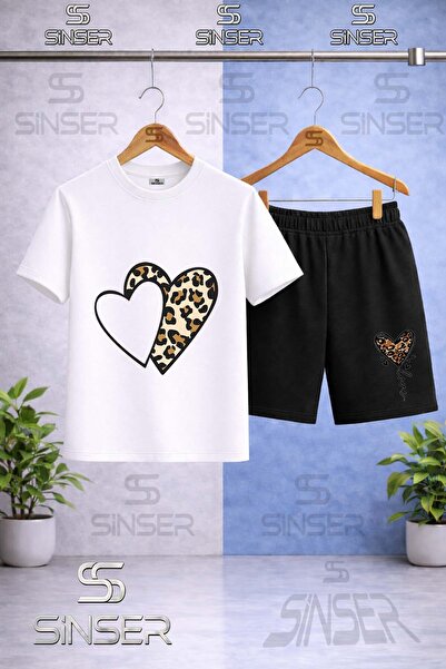 SS SİNSER Children's Kalp 2Li Bos Leopard Dsn Printed Crew Neck T-Shirt - Sho...
