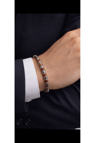 nss sky rock Cylinder Cut Natural Stone Bracelet Minimal Elegance with 4mm Th...