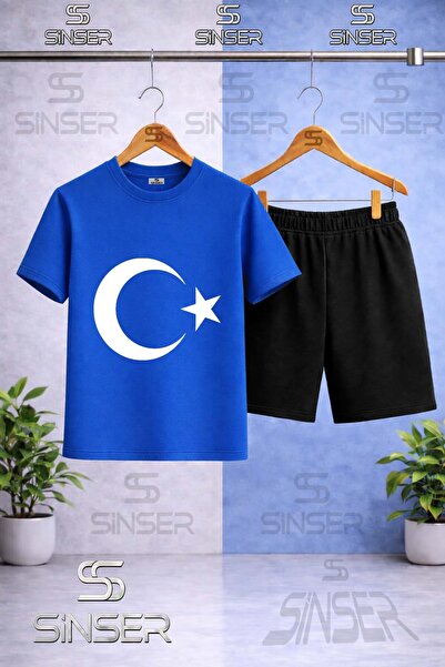 SS SİNSER Παιδικό T-Shirt με στάμπα με λαιμόκοψη ποδηλάτου - Σετ σορτς