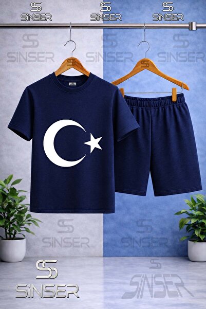 SS SİNSER Children's Moon Star White Printed Crew Neck T-Shirt - Shorts Set