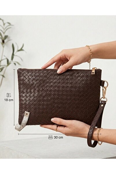 YsrBag Örgü Desenli Deri Portföy & Clutch Çanta - Bileklik Askılı Şık El Çant...
