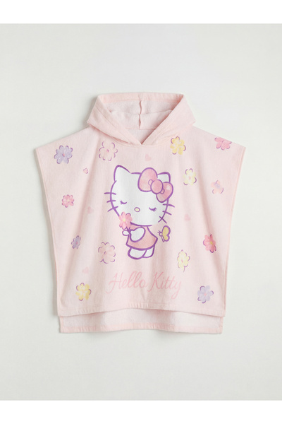 LC Waikiki Pembe Hello Kitty Baskılı Kız Çocuk Panço Havlu