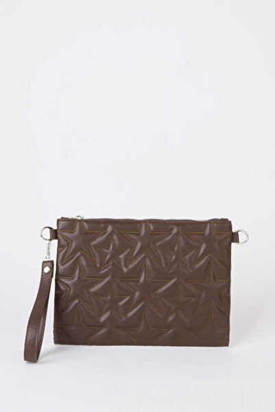 Vivaq Γυναικεία τσάντα χειρός και clutch με κεντημένο καφέ αστέρι από συνθετι...