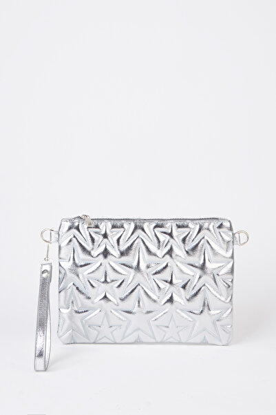 Vivaq Γυναικεία τσάντα χειρός και clutch από λουστρίνι με κέντημα ασημένιου α...