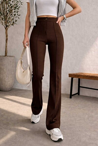 M&N Pantaloni de damă cu talie înaltă, maro, din lycra, cu efect de subțiere,...