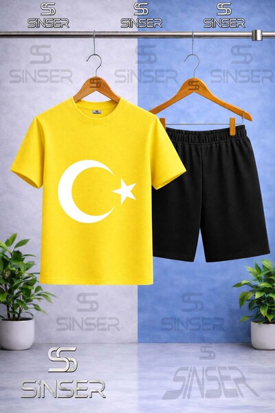 SS SİNSER Παιδικό T-Shirt με στάμπα με λαιμόκοψη ποδηλάτου - Σετ σορτς