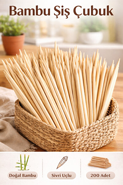 BOHEM 12 cm Bambu Çöp Şiş Çubuğu – Doğal Ahşap Kürdan & Sunum Çubuğu (Paketli)