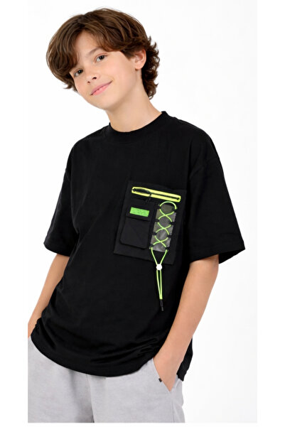 İrem Çocuk Giyim Boy's Zipper Pocket Detailed Drawstring Oversize Fit Black C...