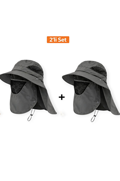 Mustran 2'li Set UV Korumalı Sök Tak Maskeli Unisex Enseli Güneş Şapkası Outd...