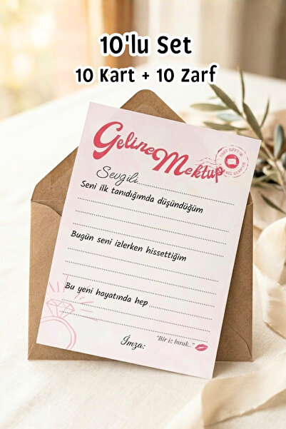 Metranya Geline Mektup Kartı + Kraft Zarf 10 Adet Bekarlığa Veda Partisi Brid...
