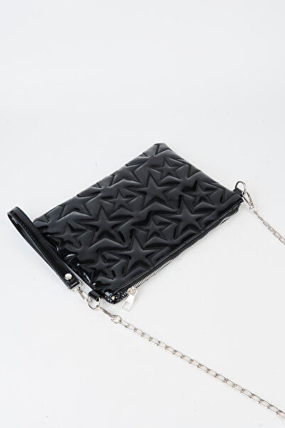 Vivaq Γυναικεία τσάντα χειρός και clutch από λουστρίνι με κέντημα μαύρου αστε...