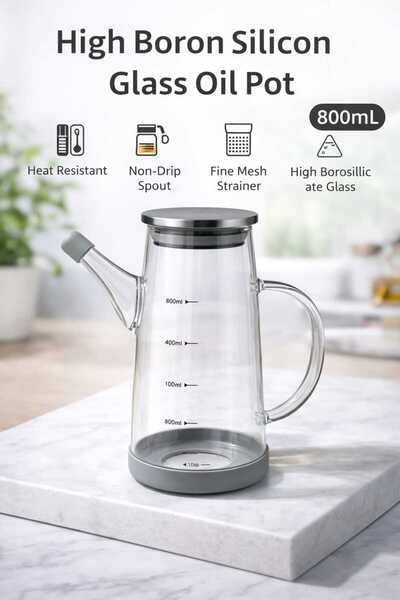 İthal 800 ml Borasilikat Cam Yağlık/Sirkelik/Sosluk