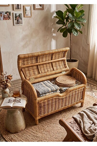 Lessio Home Nest Doğal Rattan El Yapımı Çok Amaçlı Depolama Sandığı - Oyuncak...