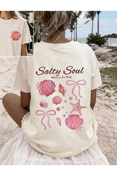 Gisha Ženska bež pamučna majica sa printom "Salty Soul"